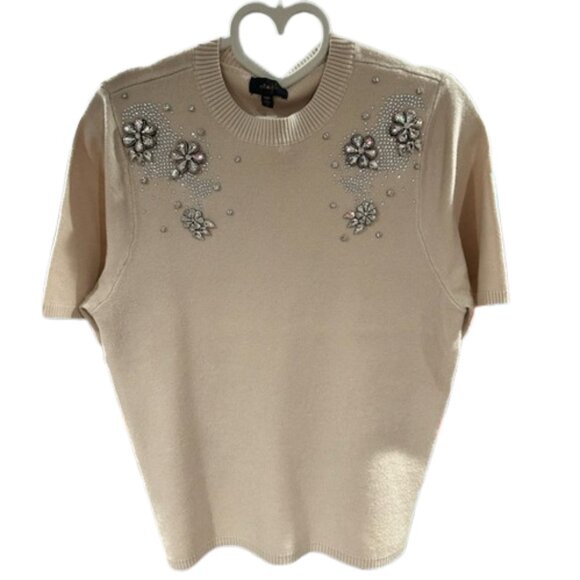 Embellished Cream Short‎ Sleeve Sweater - Picture 1 of 4